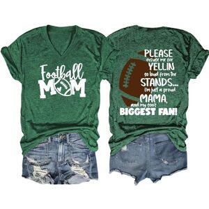 Green V-Neck Football Mom Tee